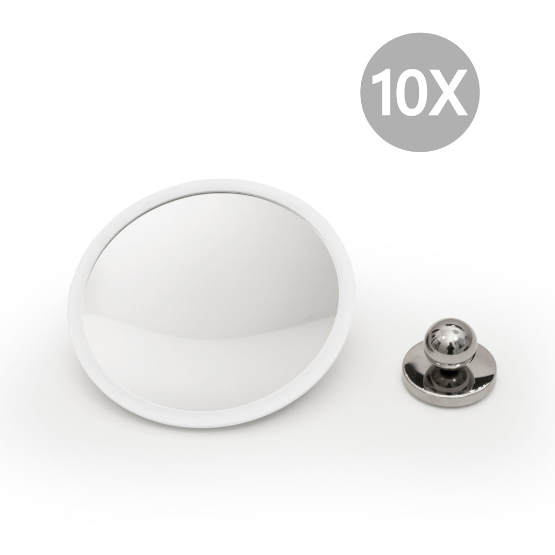 Detachable Make-up Mirror X10 AirMirror™PLUS 
White. Hidden suction cup fitting. Magnetic fastener (Ø 16.5 cm)