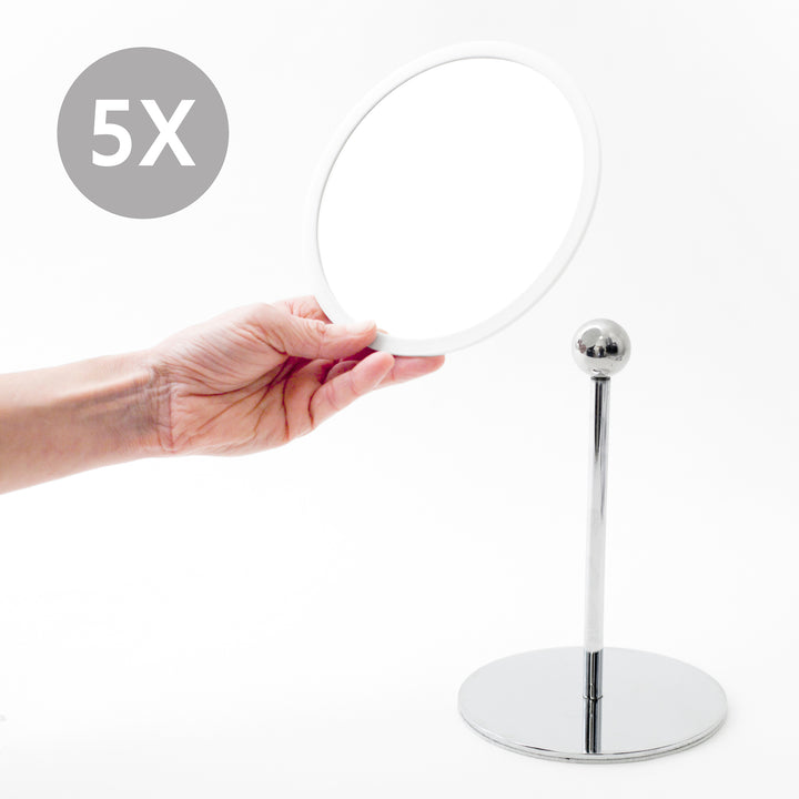 Detachable Make-up Mirror X5 AirMirror™ 
Table Stand. Chromed steel base. White Mirror
Magnetic fastener (Ø 16.5 cm)