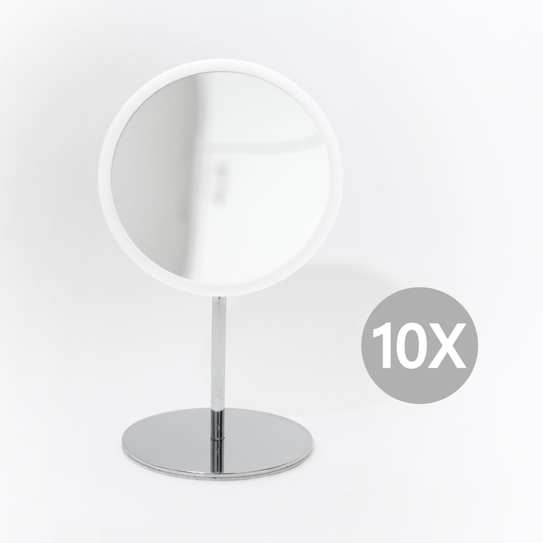 Detachable Make-up Mirror X10 AirMirror™ 
Table Stand. Chromed steel base. White mirror
Magnetic fastener (Ø 16.5 cm)