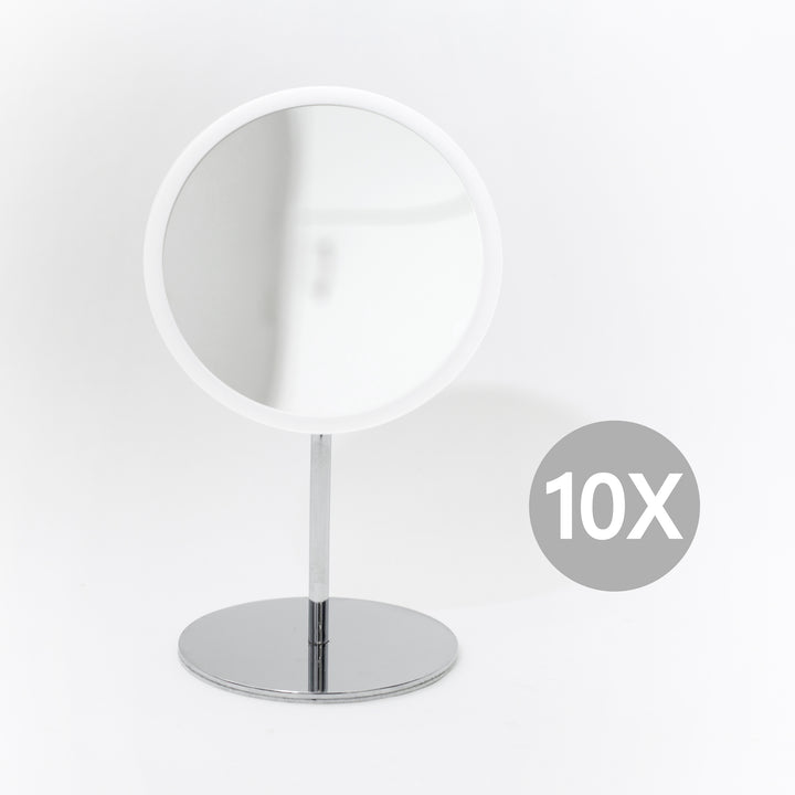 Detachable Make-up Mirror X10 AirMirror™ 
Table Stand. Chromed steel base. White mirror
Magnetic fastener (Ø 16.5 cm)