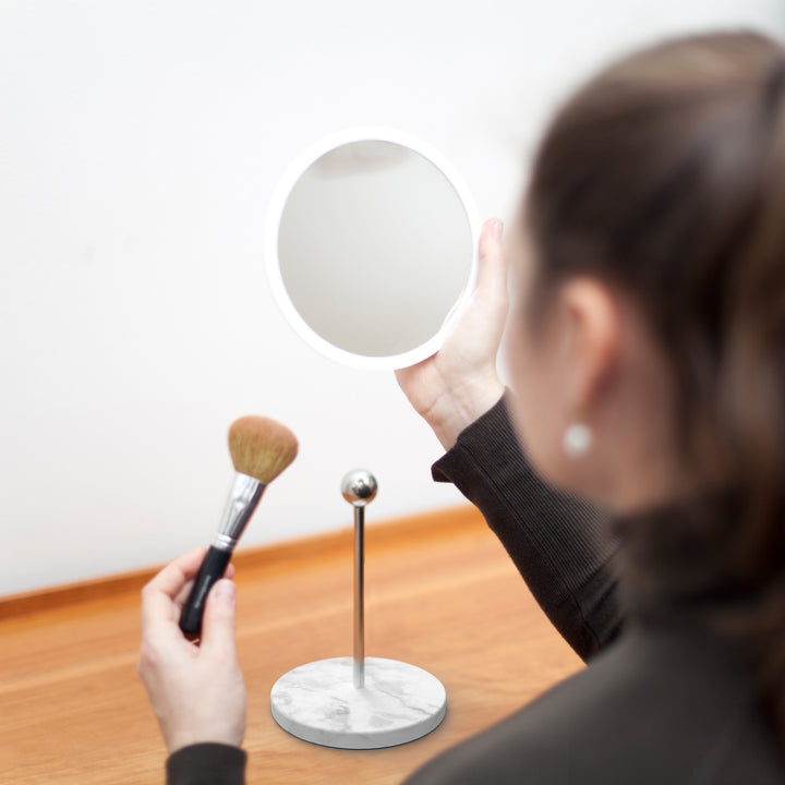 Detachable Make-up Mirror X5 AirMirror™ 
Table Stand. Marble stone base. White mirror
Magnetic fastener (Ø 16.5 cm)