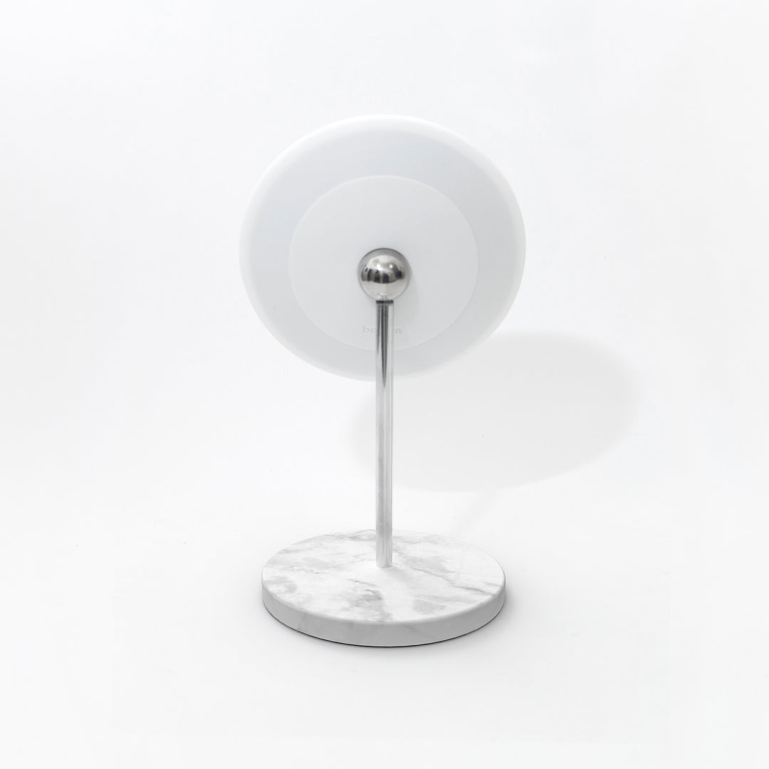 Detachable Make-up Mirror X5 AirMirror™ 
Table Stand. Marble stone base. White mirror
Magnetic fastener (Ø 16.5 cm)