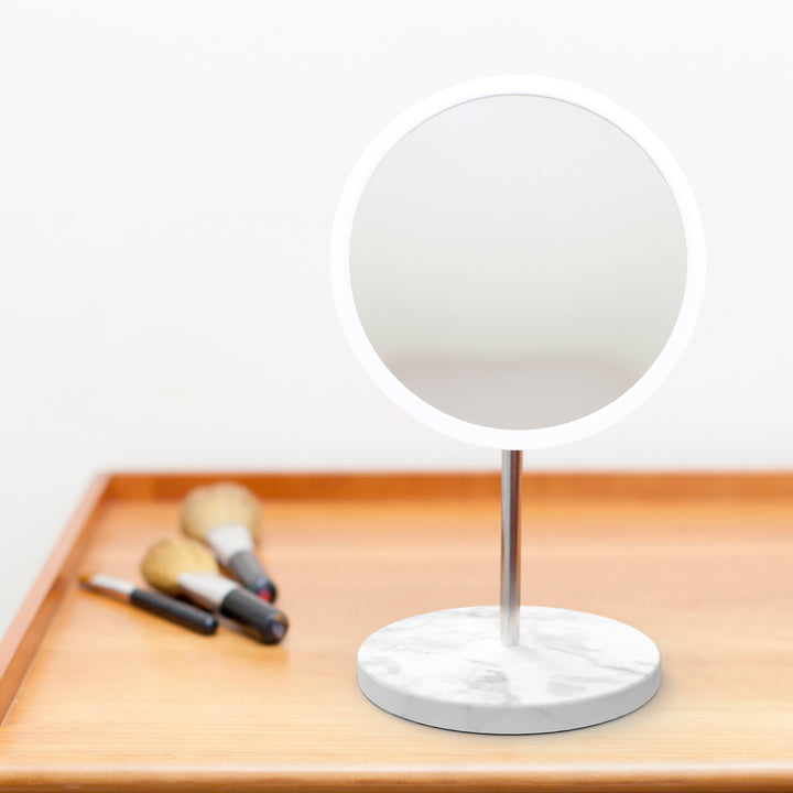 Detachable Make-up Mirror X5 AirMirror™ 
Table Stand. Marble stone base. White mirror
Magnetic fastener (Ø 16.5 cm)