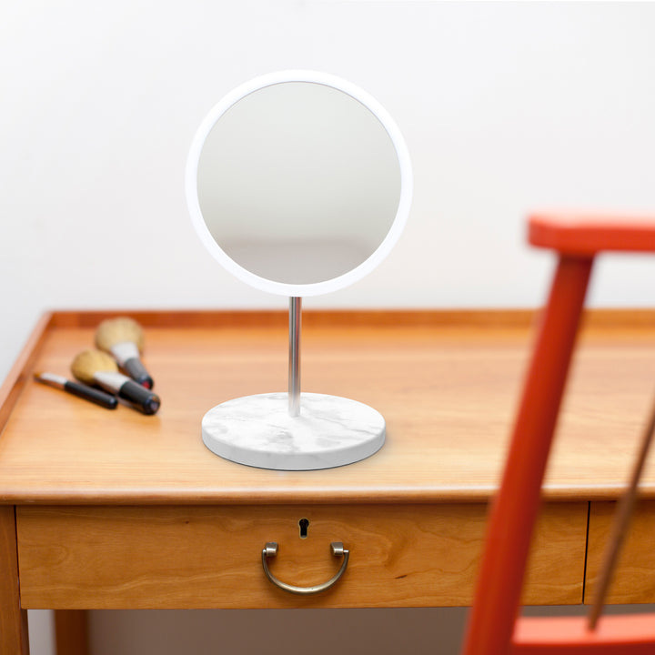 Detachable Make-up Mirror X5 AirMirror™ 
Table Stand. Marble stone base. White mirror
Magnetic fastener (Ø 16.5 cm)