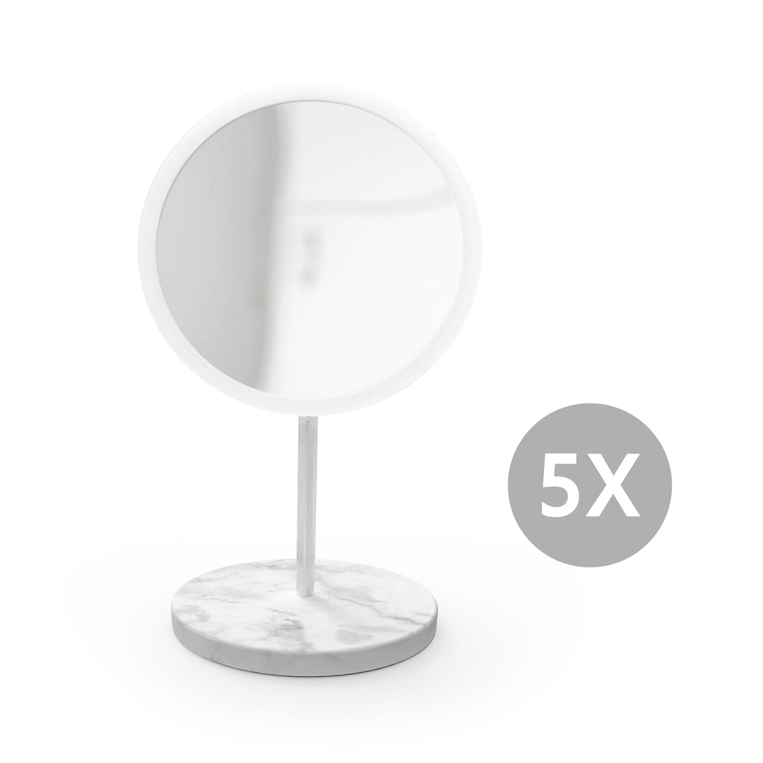 Detachable Make-up Mirror X5 AirMirror™ 
Table Stand. Marble stone base. White mirror
Magnetic fastener (Ø 16.5 cm)