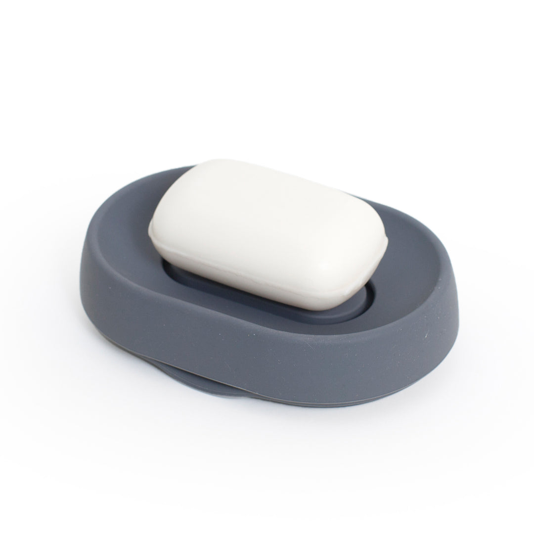 Silicone Soap Saver Dish. Oval Hidden Draining Spout Soap Saver Flow PLUS
Graphite Gray, Keeping Soap Bar Extra Dry