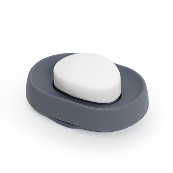 Silicone Soap Saver Dish. Oval Hidden Draining Spout Soap Saver Flow PLUS
Graphite Gray, Keeping Soap Bar Extra Dry