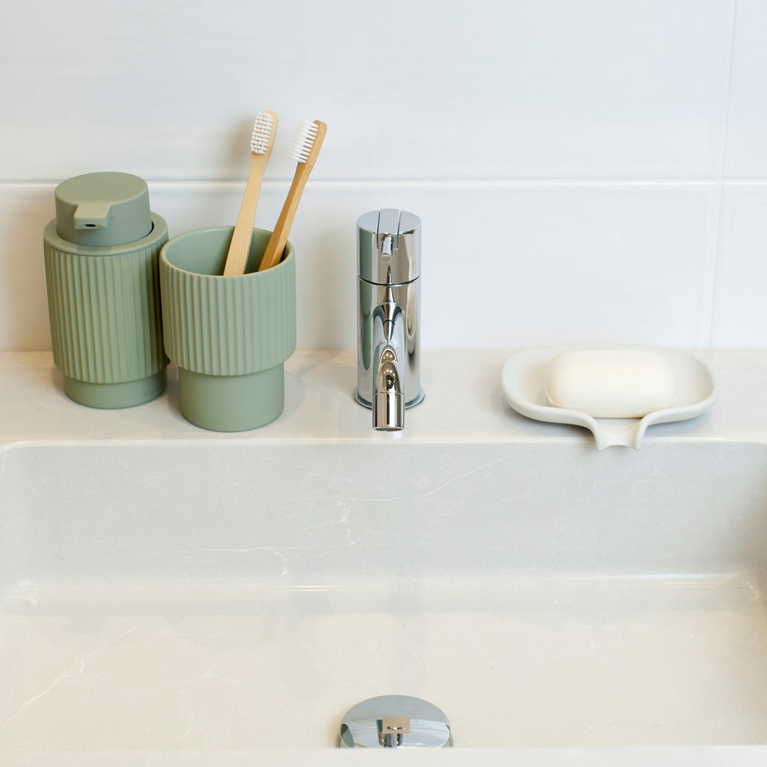 Handmade Concrete Soap Saver Dish With Draining Spout. Natural Cork Feet
White. Concrete