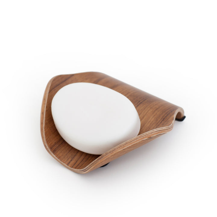 Leaf™ Soap Saver Dish With Draining, Walnut Wood, Water-Resistant