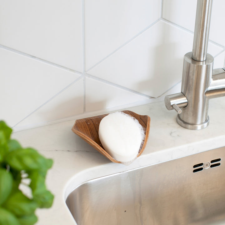 Leaf™ Soap Saver Dish With Draining, Walnut Wood, Water-Resistant