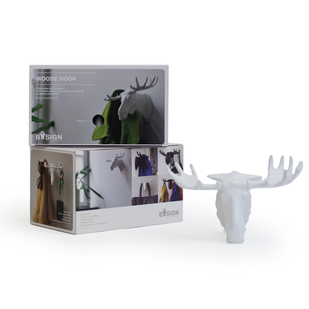 Wall hanger, Moose Hook
White
Lacquered cast zink