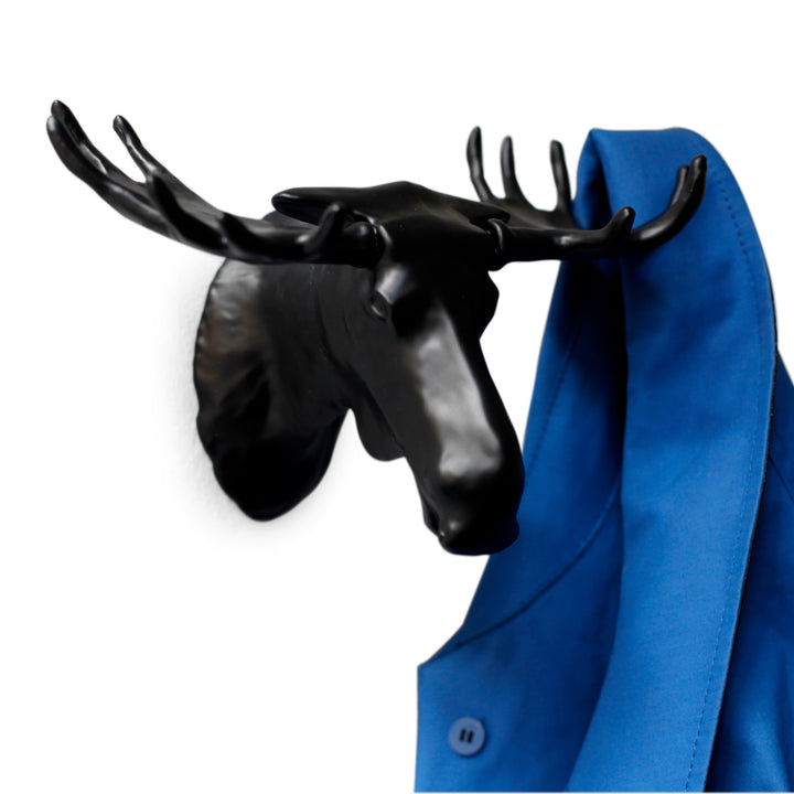 Wall hanger, Moose Hook
Matte black 
Lacquered cast zink