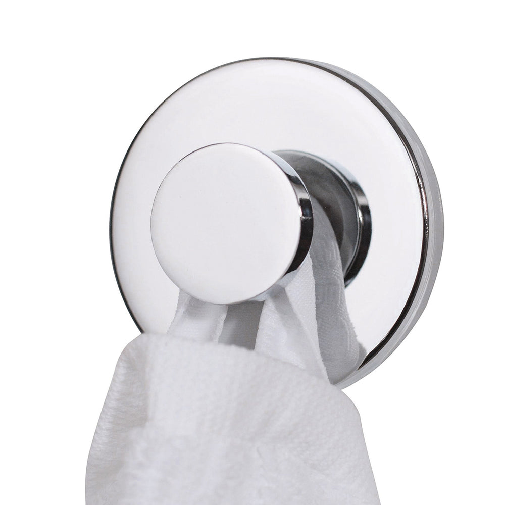 Bosign Invisible stainless steel suction cup towel hook with a polished chrome finish holding a white towel.